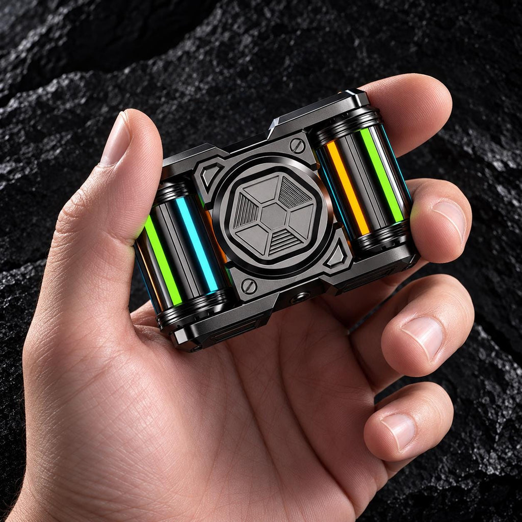 Spinner mécanique Tank 101 : noir à double rouleau tenu en main