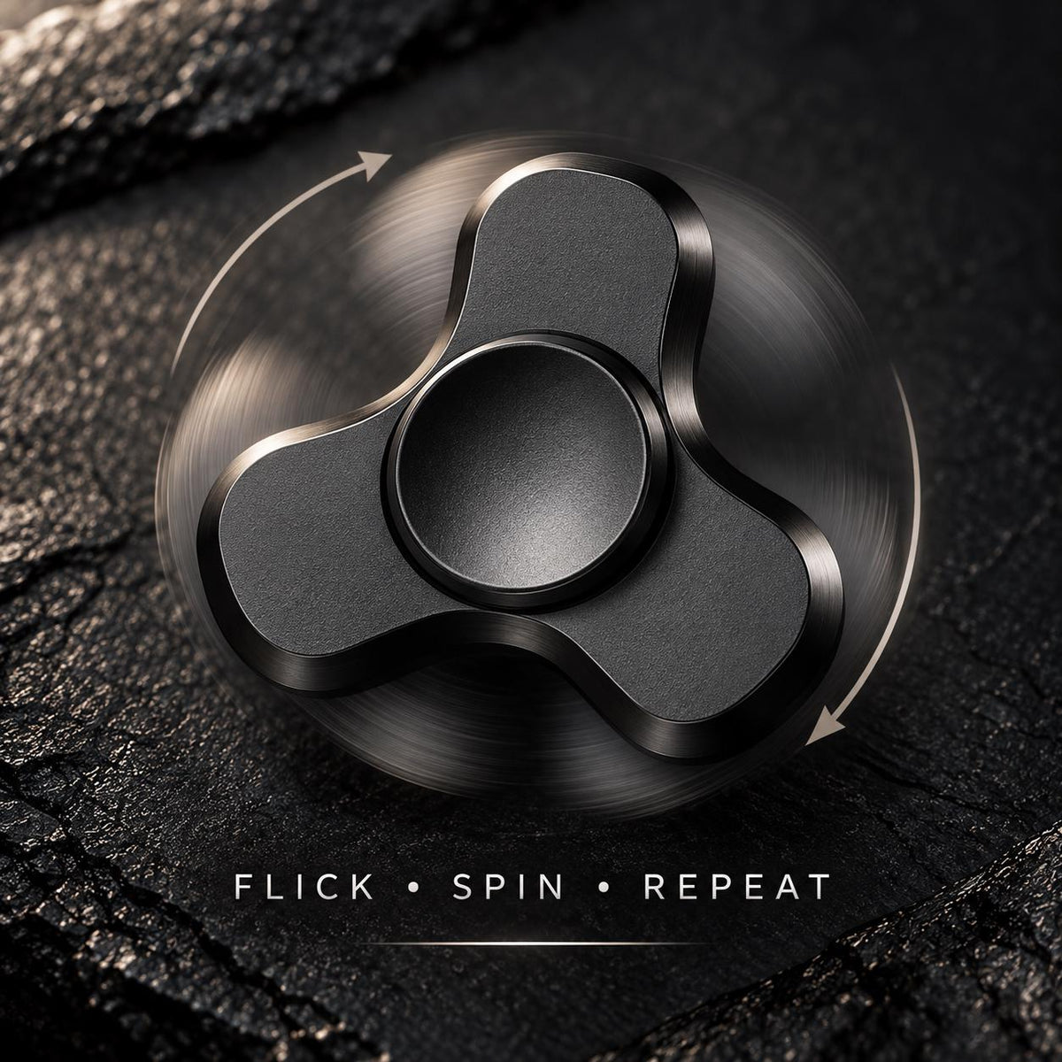 Mini spinner métallique 3 branches : finition noire en rotation