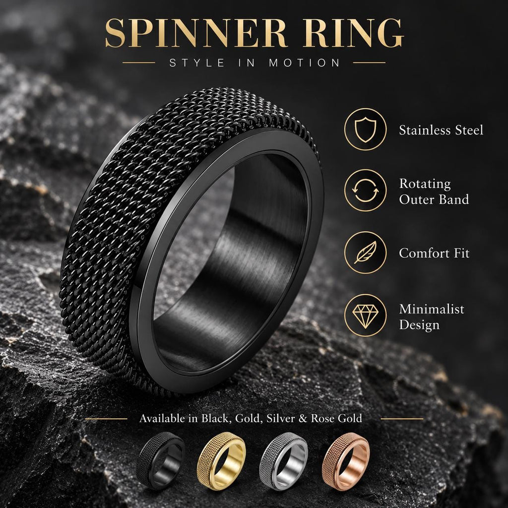 Bague fidget maille rotative : présentation de la maille et de quatre finitions