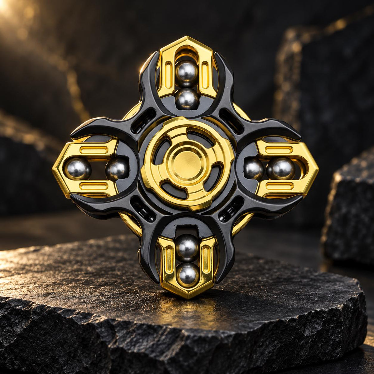 Spinner magnétique à billes d'acier : modèle noir et doré de dessus