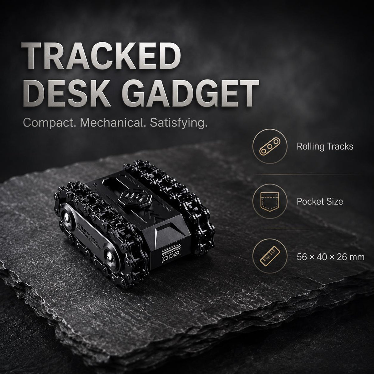 Tank fidget métallique : présentation des chenilles et des dimensions